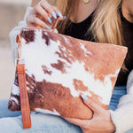 Faux Fur Cow Animal Print Clutch