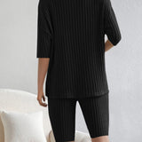 Ribbed V-Neck Top and Shorts Set