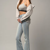 Elastic Banded Wide Flare Jeans