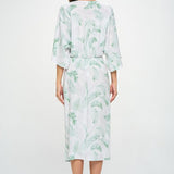 Tropical Leaf Print Kimono Dress with Front Twist