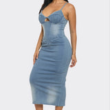 ATHINA CASUAL LIGHT WASHED DENIM MIDI DRESS