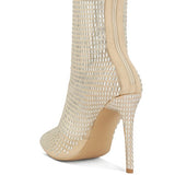 Fortunate Rhinestones Embellished Mesh Boots