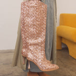 Rose Gold Jewel - Knee High Sequin Boots
