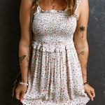 Ruffled Smocked Printed Sleeveless Maxi Dress