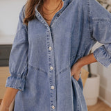 Sky Blue Buttoned Long Sleeve Denim Mini Dress