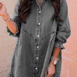 Sky Blue Buttoned Long Sleeve Denim Mini Dress