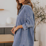 Sky Blue Buttoned Long Sleeve Denim Mini Dress