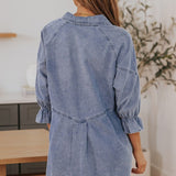 Sky Blue Buttoned Long Sleeve Denim Mini Dress