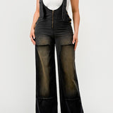Urban Noir Denim Overalls Black Jumpsuit