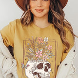Floral Skull Graphic T Shirts