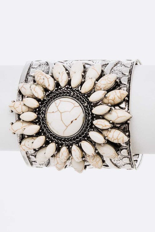 Genuine Stone Engraved Cuff Bangle