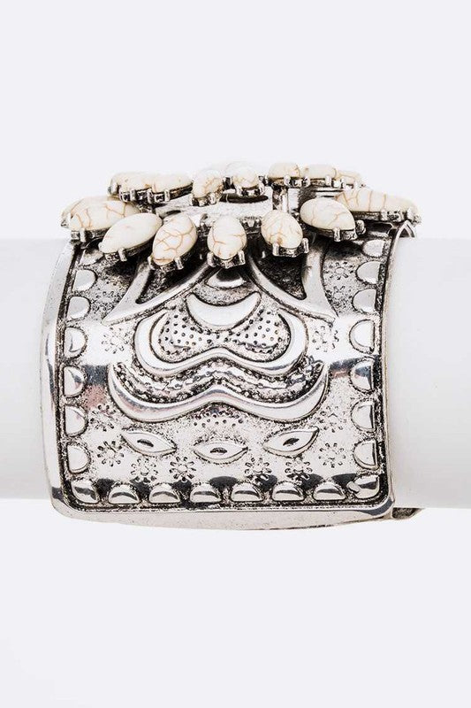 Genuine Stone Engraved Cuff Bangle