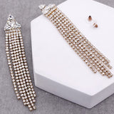 Rhinestone Triangle with Tassel Drop Earrings