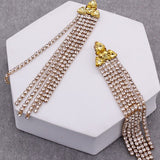 Rhinestone Triangle with Tassel Drop Earrings