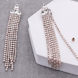 Rhinestone Triangle with Tassel Drop Earrings