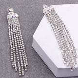 Rhinestone Triangle with Tassel Drop Earrings