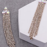 Rhinestone Triangle with Tassel Drop Earrings