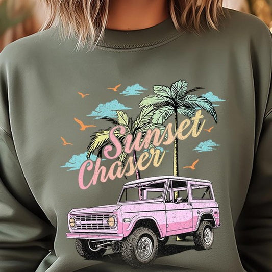 Sunset Chaser Bronco Graphic Fleece Sweatshirts