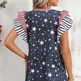 Flag Stripe Ruffle Sleeve Star Shirt USA