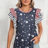 Flag Stripe Ruffle Sleeve Star Shirt USA