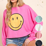 SMILEY FACE LONG SLEEVE CROP TOP