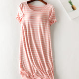 Striped Round Neck Short Sleeve Dress