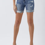 Full Size Distressed Rolled Denim Shorts with Pockets