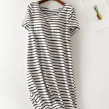 Striped Round Neck Short Sleeve Dress