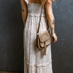 Ruffled Smocked Printed Sleeveless Maxi Dress