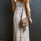 Ruffled Smocked Printed Sleeveless Maxi Dress