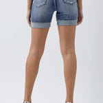 Full Size Distressed Rolled Denim Shorts with Pockets