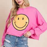 SMILEY FACE LONG SLEEVE CROP TOP
