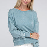 French Terry Acid Wash Boat Neck Pullover