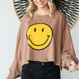 SMILEY FACE LONG SLEEVE CROP TOP