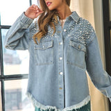 Women Button Down Denim Blouse