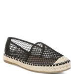 Women’s mesh espadrille slip-on shoes with natural jute sole and canvas toe cap, shown in black.