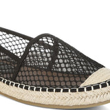 Women’s mesh espadrille slip-on shoes with natural jute sole and canvas toe cap, shown in Black.
