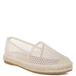 Women’s mesh espadrille slip-on shoes with natural jute sole and canvas toe cap, shown in ivory white.