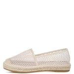 Women’s mesh espadrille slip-on shoes with natural jute sole and canvas toe cap, shown in ivory white.