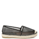 Women’s mesh espadrille slip-on shoes with natural jute sole and canvas toe cap, shown in Black.