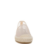 Women’s mesh espadrille slip-on shoes with natural jute sole and canvas toe cap, shown in ivory white.