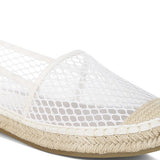 Women’s mesh espadrille slip-on shoes with natural jute sole and canvas toe cap, shown in ivory white.