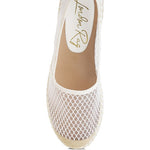 Women’s mesh espadrille slip-on shoes with natural jute sole and canvas toe cap, shown in ivory white.