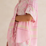 Coastal Bloom pink floral lounge set for women – soft two-piece pajama outfit with button-up top and wide-leg pants, perfect for spring and summer loungewear or resort wear