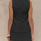 Women's sleeveless blazer mini dress with square neckline, vintage gold buttons, and front pockets – tailored vest-style dress available in multiple colors.