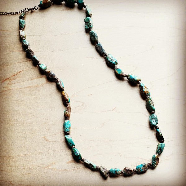 Single-strand necklace made with natural turquoise stones in mixed earthy tones.