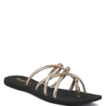 Women's handcrafted gold crisscross flat sandals with minimalist strappy design by Rag & Co – stylish slip-on summer footwear.