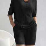 Ribbed V-Neck Top and Shorts Set