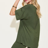 Basic Bae Full Size V-Neck Drop Shoulder T-Shirt and Shorts Set