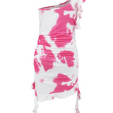 Ruffled Tie-Dye Single Shoulder Mini Dress